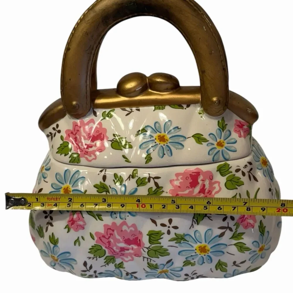 Purse Cookie Jar Floral Ceramic Handbag Storage Cottagecore Statement Decor